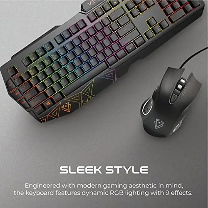 Vendetta kablolu oyun klavyesi ve fare, Rainbow arka plan aydınlatması, 104 tuş, programlanabilir makro tuşu, 12 kısa tuş tuş, 26 tuş gölgeleme önleyici, 6 tuşlu fare, 3200 DPI