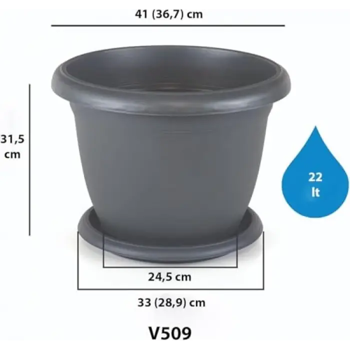 Villa Saksı Set No: 9 22 L, 42 Cm, Antrasit