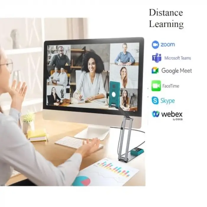 Visualizer 7 Disleksik web kamerası belge kamera: 4K UltraHD|13MP |4ü 1 arada | görüntüleyici | A3 tarayıcı|taşınabilir tarayıcı|video konferans |AI Micro|otomatik odaklama|LED| USB