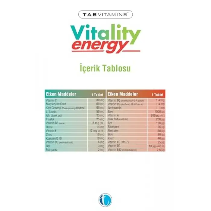 Vitality Energy 30 Tablet Multivitamin Multimineral