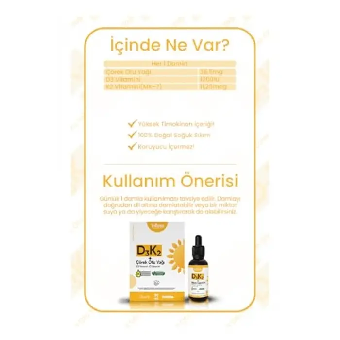 Vitamin D3 K2 + Çörek Otu Yağı 30 ML