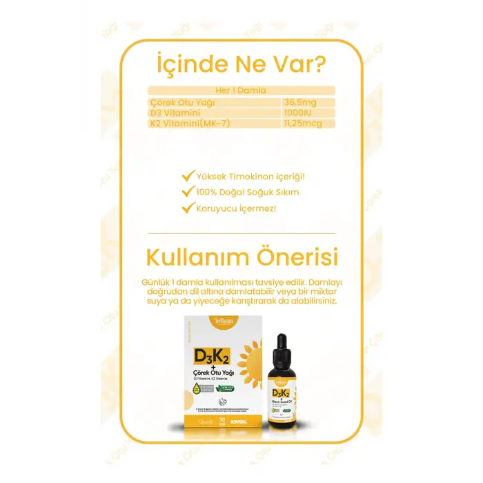 Vitamin D3 K2 + Çörek Otu Yağı 30 ML