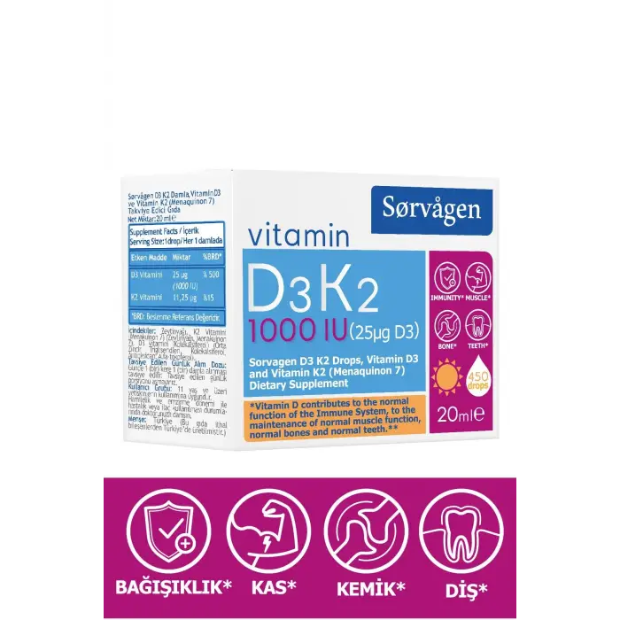 Vitamin D3k2 Damla 20 Ml (1000 Iu)