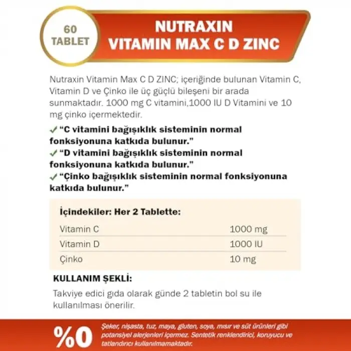 Vitamin Max C-D-Zinc 60 Tablet (4 paketi)
