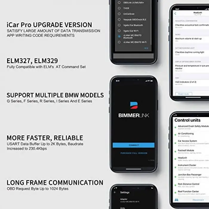 vLinker BM+ OBD2 Bluetooth tarayıcı, BMW/Mini BimmerCode için, iOS, Android ve Windows için araç kod okuyucu
