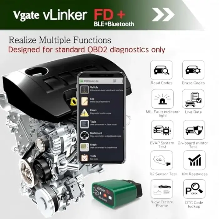vLinker FD+Bluetooth 4.0 OBD2 Tarama Aracı, iOS, Android ve Windows için Teşhis Kod Okuyucu - Tarama için yapılmıştır