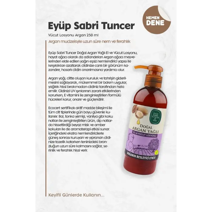 Vücut Losyonu Argan 250 ml