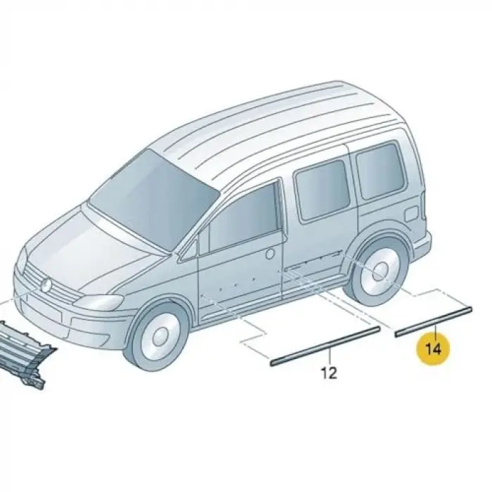 VW Caddy 2004-2010 için sol arka kapı siyah plastik çıtası 2K0853535E