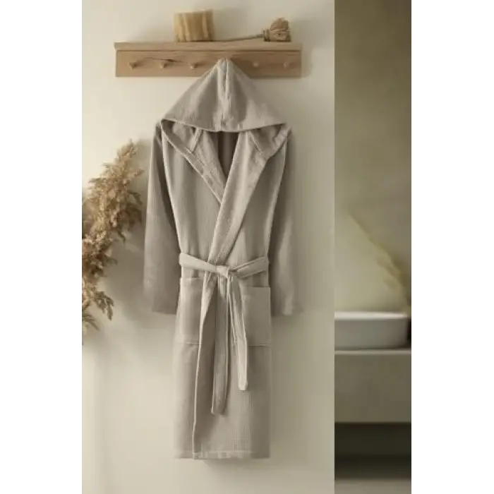 Waffle Unisex Pamuklu Pike Bornoz Bej