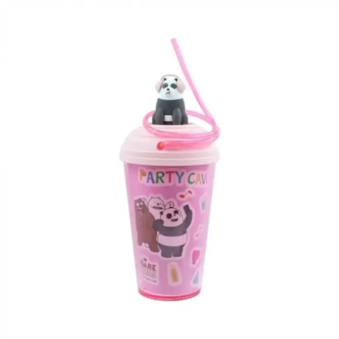We Bare Bears Lisanslı Döndürülen Pipetli Plastik Bardak (480ml) - Panda