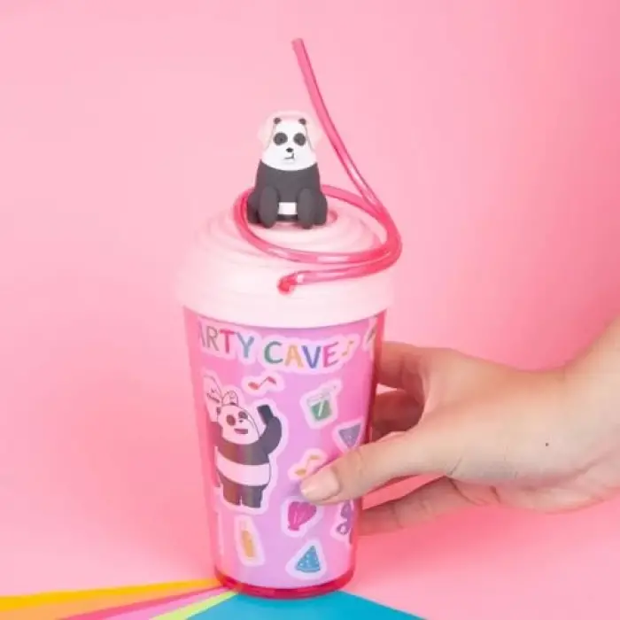 We Bare Bears Lisanslı Döndürülen Pipetli Plastik Bardak (480ml) - Panda