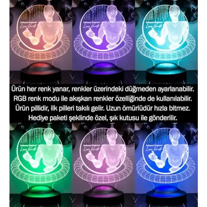 Web Tasarımcı hediyesi, Yazılımcı Hediyesi, Grafiker Hediyesi, Developer Hediyesi, 3D Led Lamba