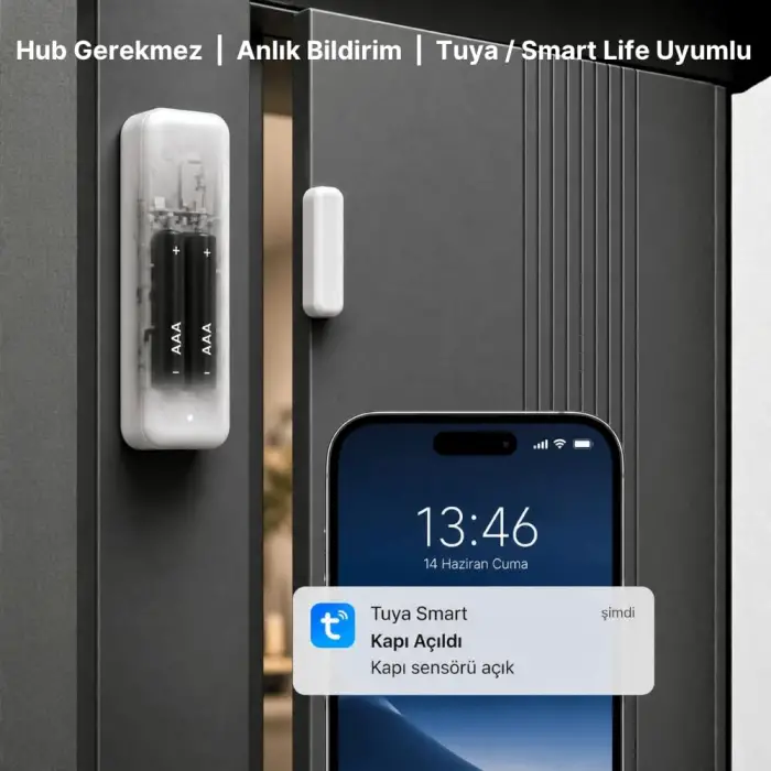 WiFi Kapı Pencere Sensörü, Tuya ve Smart Life Uyumlu (Wks-01)