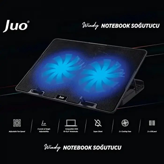 Windy LED Aydınlatmalı Notebook Soğutucu Siyah