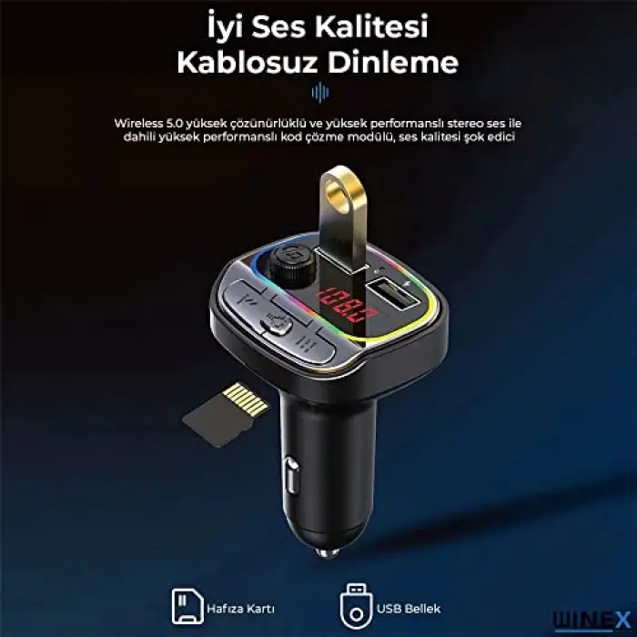 Winex C21 Fm Handsfree Bluetooth Modülatör Araç MP3 Player