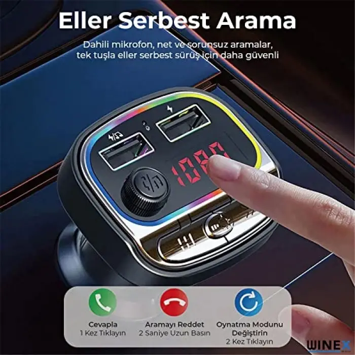 Winex C21 Fm Handsfree Bluetooth Modülatör Araç MP3 Player