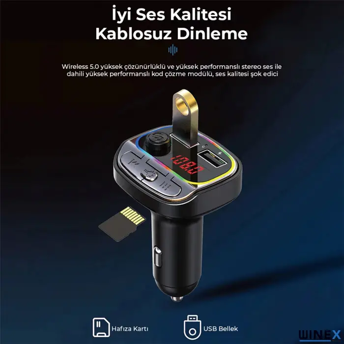 Winex C21 Fm Handsfree Bluetooth Modülatör Araç MP3 Player