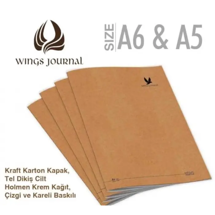 Wings Journal 4lü Kareli A5 Defter Seti - Kraft Kapak