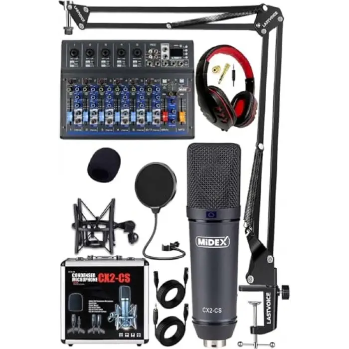 Wizard Paket-4 CX2 Stüdyo Mikrofon Mdx-07FXU Stüdyo Kayıt Mikseri Kulaklık Ekipman Seti