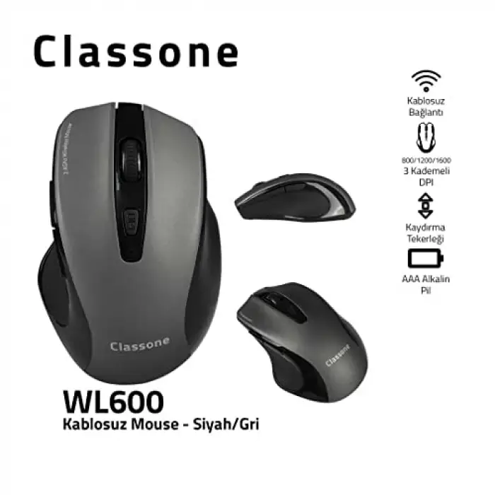 WL600 Serisi Siyah/Gri Kablosuz Mouse