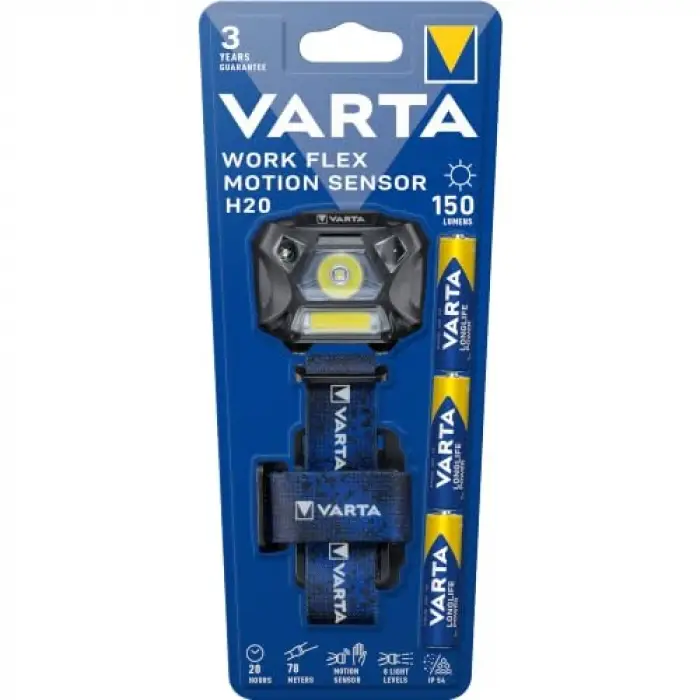 Work Flex MotionSensor H20(Kafa Feneri) (Hareket sensörlü) | Hareket sensörlü kafa lambası; spot ve spot ışık, döner başlık, orta bant, 3 x Aaa pil dahil, kullanışlı format
