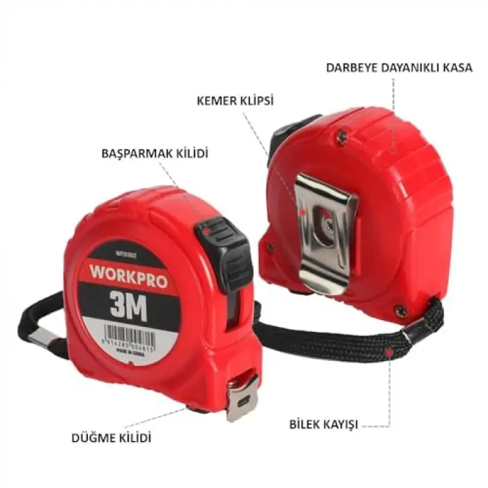 WP261002 3Mx16mm Beyaz Çelik Şerit Metre