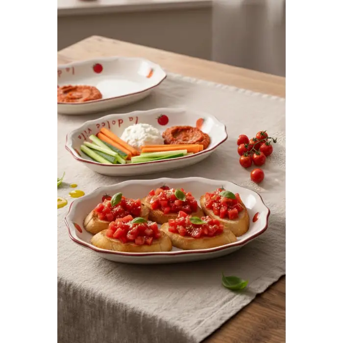 x Bengi Kurtcebe Pomodoro Stoneware 2li Kayık Sunum Tabağı Seti 25 cm