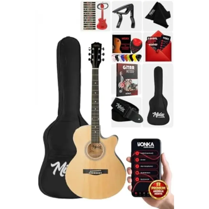XC-200NT Kesik Kasa Profesyonel Akustik Gitar, 4/4 Yetişkin, Üst Segment