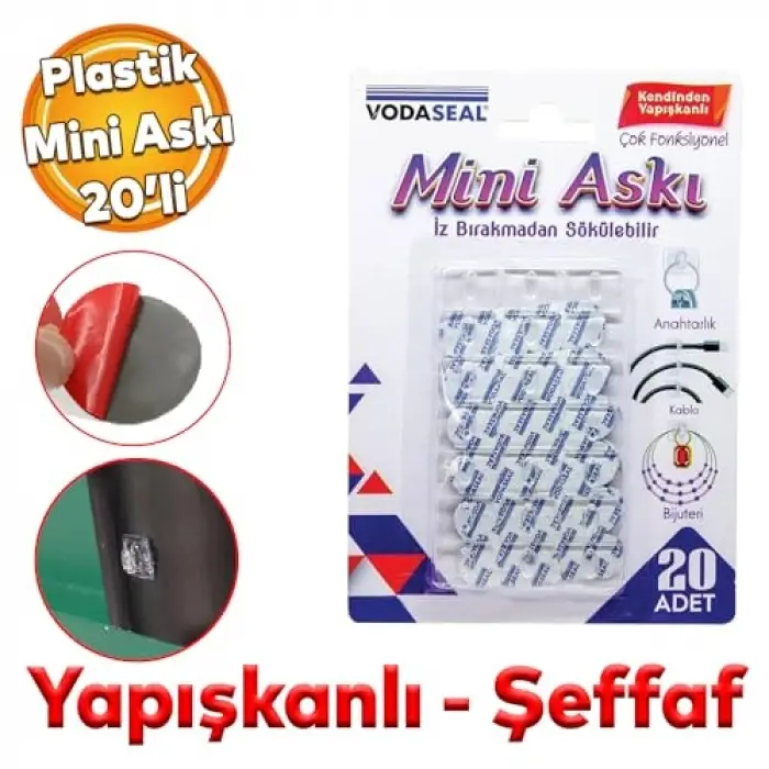 Yapışkanlı Şeffaf Plastik Mini Askı 20 Adetli Set