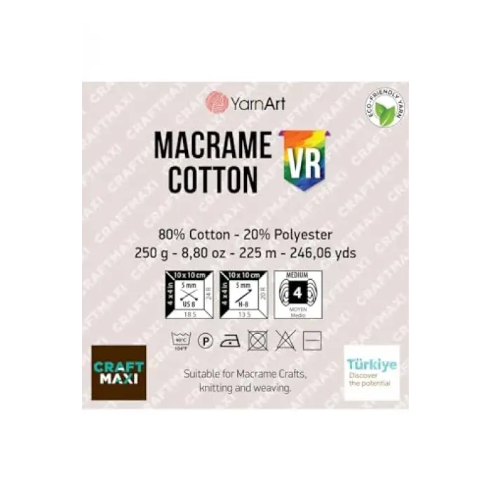 Yarnart Macrame Cord 3 mm Vr - Makrome El Örgü İpi Ebruli-922