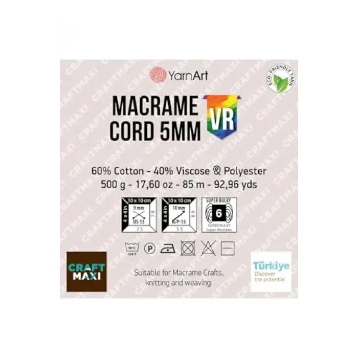 Yarnart Macrame Cord 5 mm Vr - Makrome El Örgü Ipi Ebruli-910