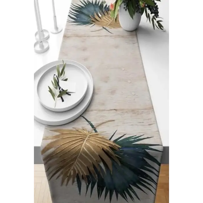 Yaz Evi Desenli Patchwork Leke Tutmaz Kumaş Runner, Kiremit 40 x 140