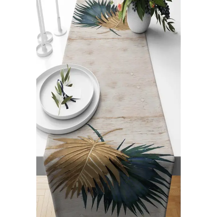 Yaz Evi Desenli Patchwork Leke Tutmaz Kumaş Runner, Kiremit 40 x 140