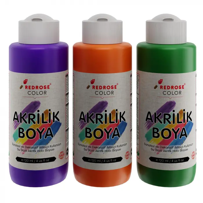 Yeşil, Mor, Turuncu Akrilik Boya 3lü Set 3x120 ml