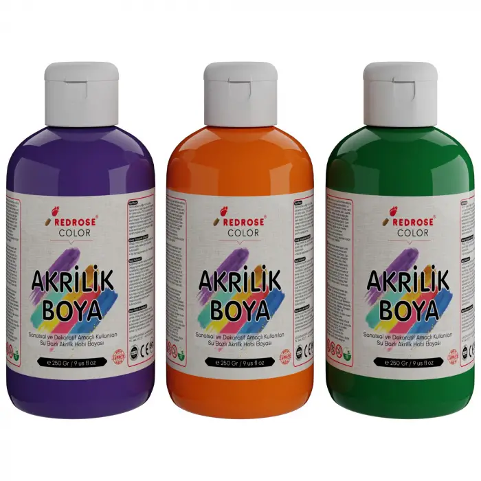 Yeşil-Mor-Turuncu Akrilik Boya 3lü Set 3x250 g