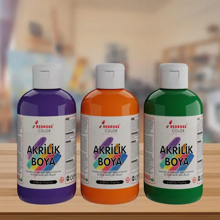 Yeşil-Mor-Turuncu Akrilik Boya 3lü Set 3x250 g