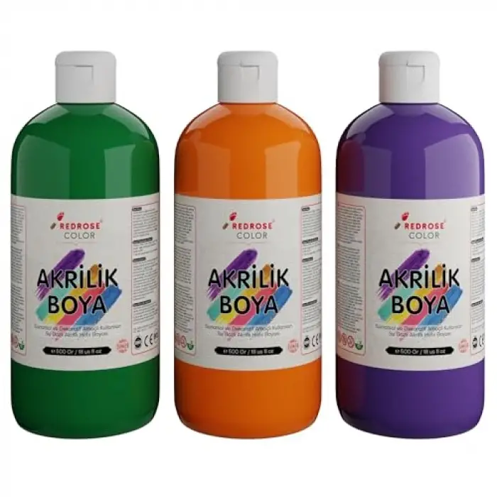 Yeşil, Mor, Turuncu Akrilik Boya 3lü Set 3x500 gr