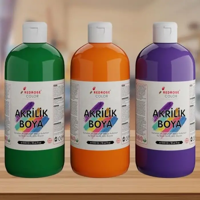 Yeşil, Mor, Turuncu Akrilik Boya 3lü Set 3x500 gr