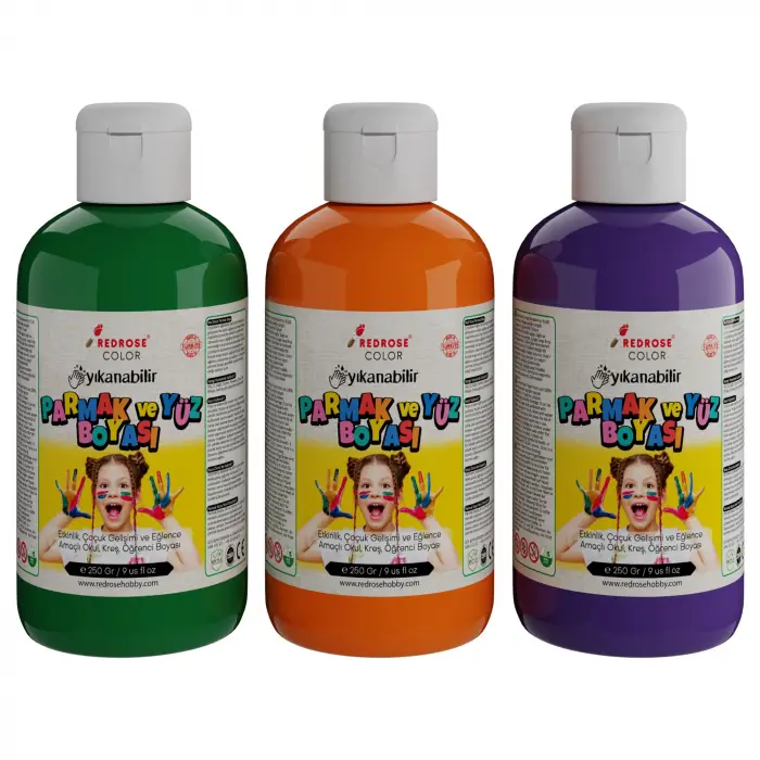 Yeşil-Mor-Turuncu Parmak Boyası 3lü Set 3x250gr