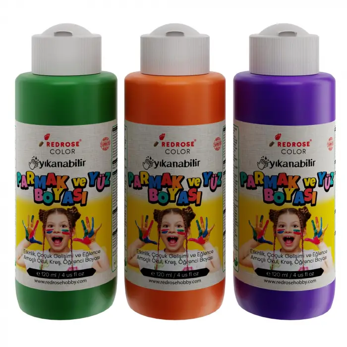 Yeşil-Mor-Turuncu Parmak Boyası Set, 3x120 ml, 3lü