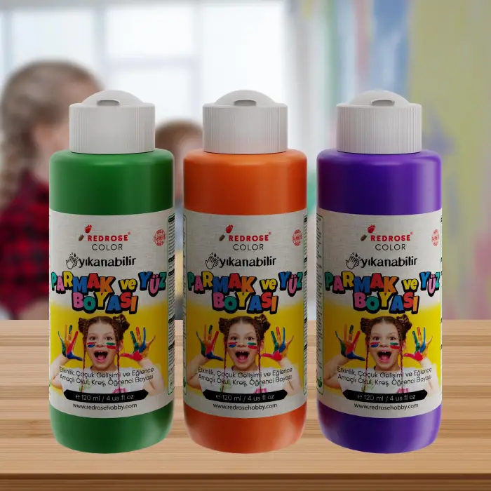 Yeşil-Mor-Turuncu Parmak Boyası Set, 3x120 ml, 3lü