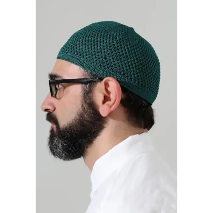 Yeşil Örme Esnek Orlon Namaz Takke