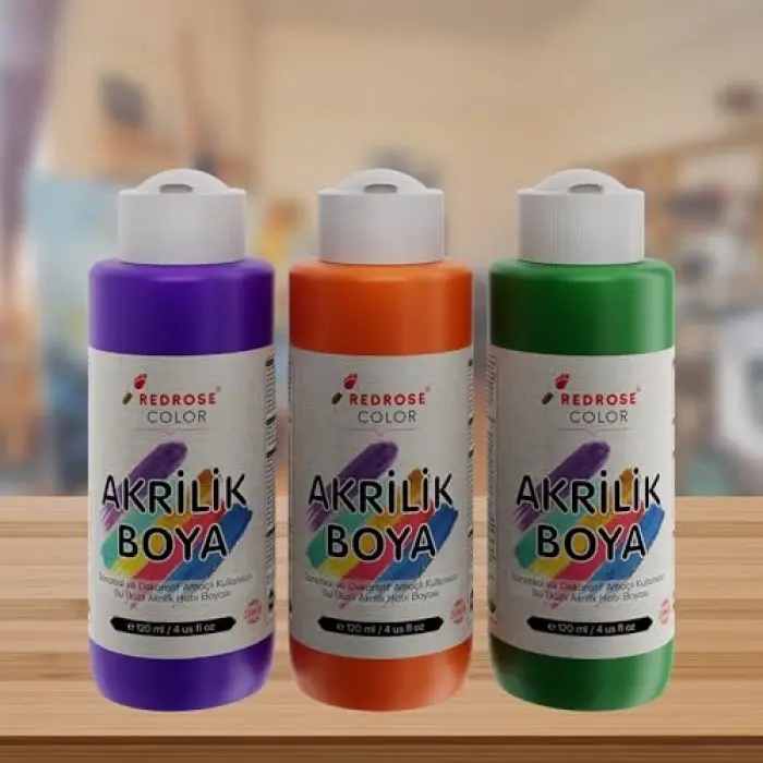 Yeşil, Turuncu Akrilik Boya 3lü Set 3x120 ml, Mor