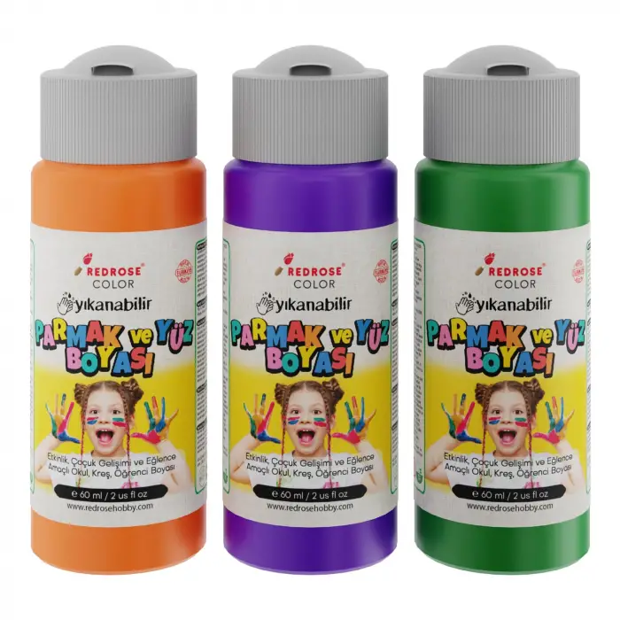 Yeşil, Turuncu Parmak Boyası 3lü Set 3x60 ml, Mor