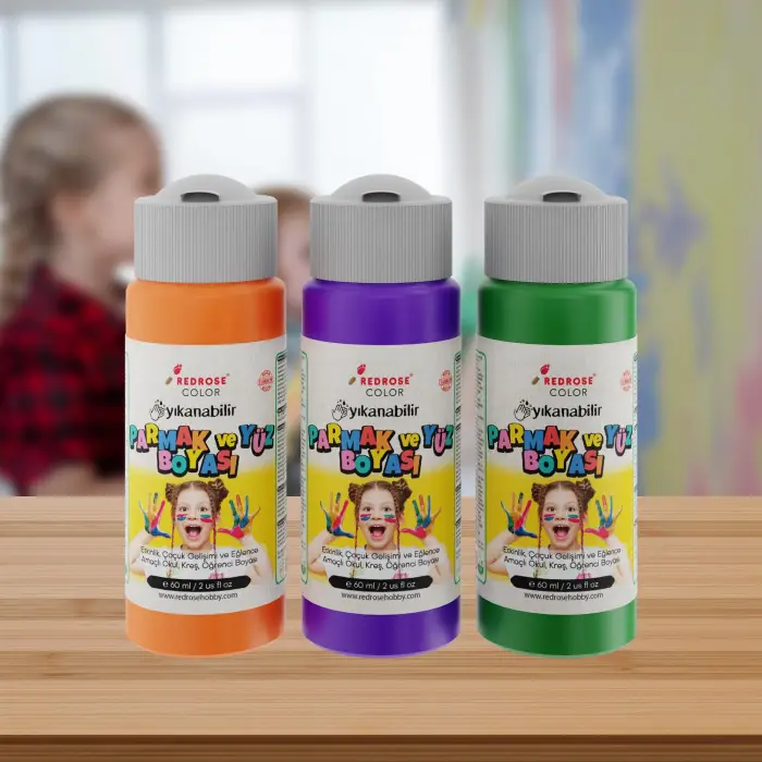 Yeşil, Turuncu Parmak Boyası 3lü Set 3x60 ml, Mor