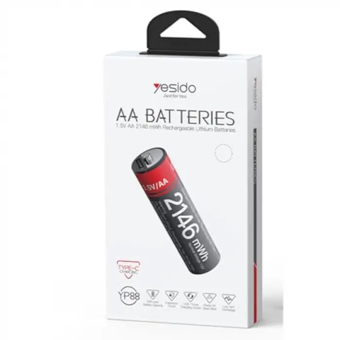 YP88 4 Adet Şarj Edilebilir 1430 mAh 1.5V AA Pil, Siyah