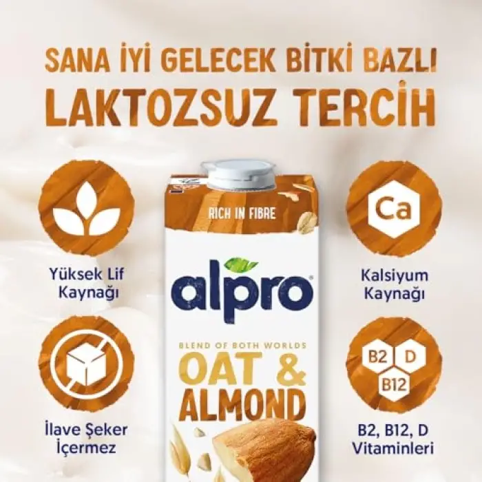 Yulaf ve badem bazlı bitkisel içecek, 1000 ml