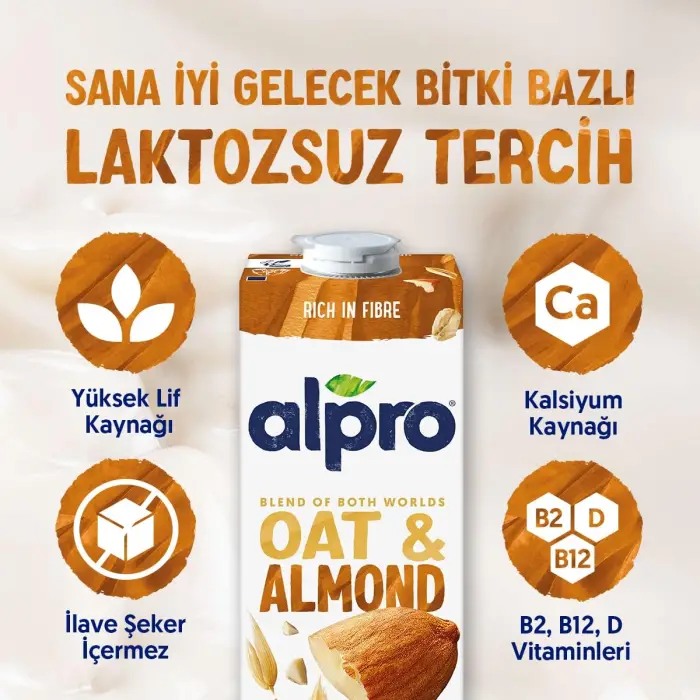 Yulaf ve badem bazlı bitkisel içecek, 1000 ml