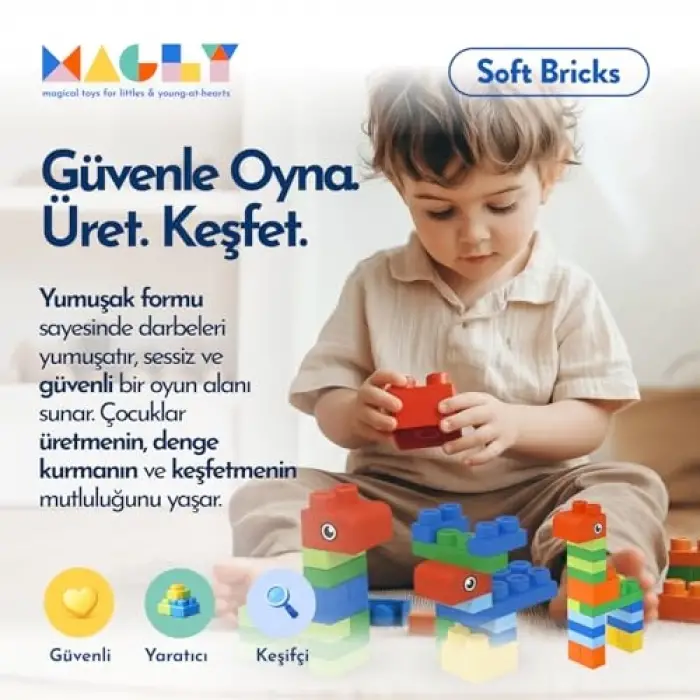 Yumuşak Yapı Blokları Çocuklar için Renkli Esnek 42 Parça Yapı Blok Seti