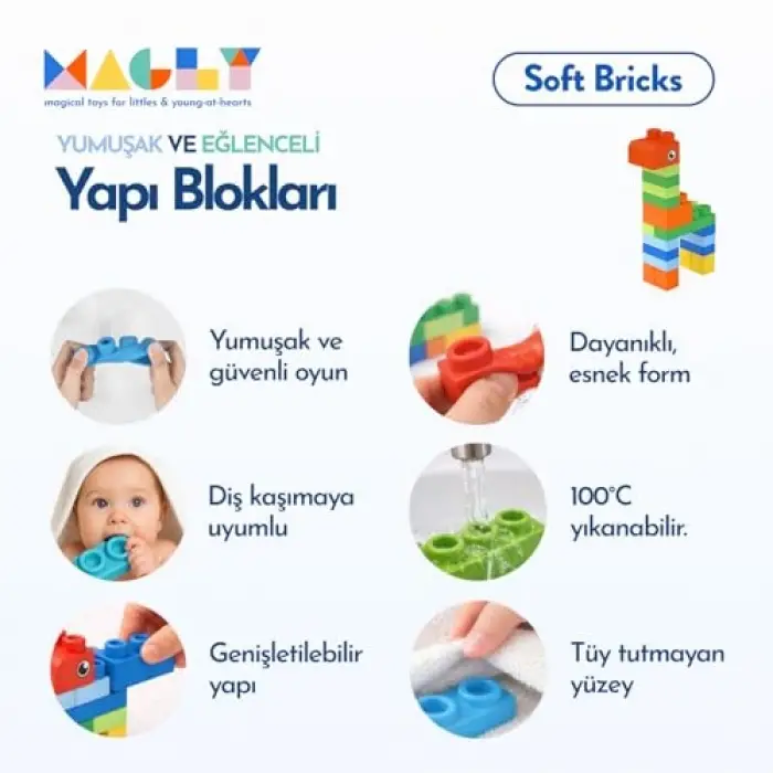 Yumuşak Yapı Blokları Çocuklar için Renkli Esnek 42 Parça Yapı Blok Seti